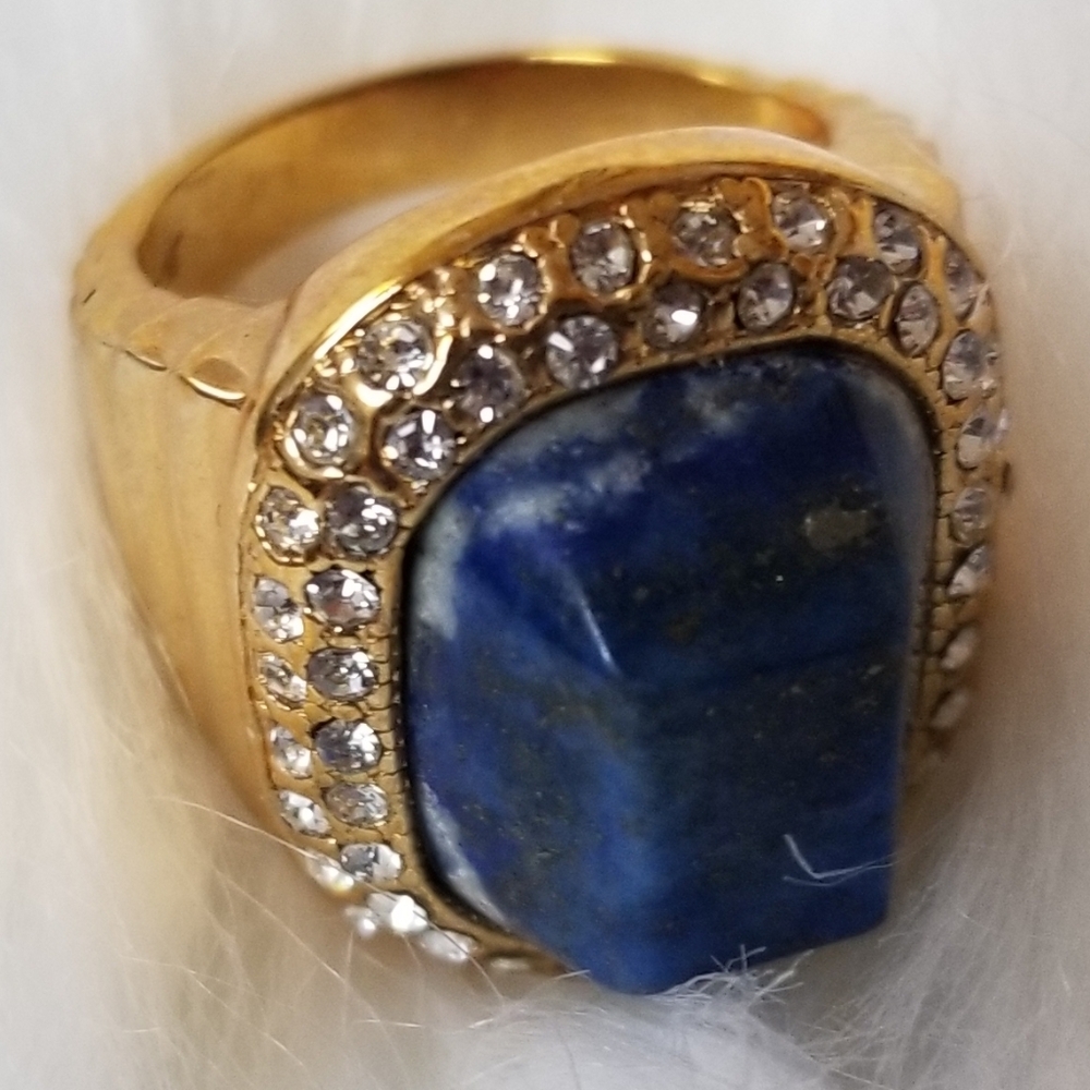 NOIR Women Lapis/cz square Goldtone Cocktail Ring